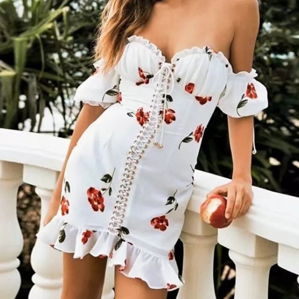 White off the shoulder ruffle dress